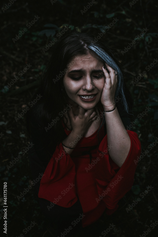 girl in a historical dress in a coniferous forest girl in a historical dress in a coniferous forest