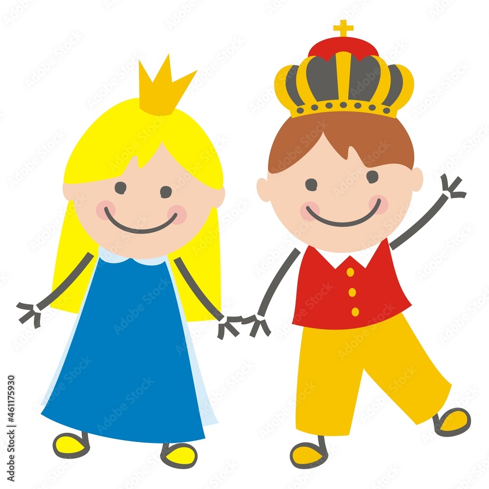 prince with princess, fairy tale characters, cute vector illustration