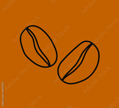 Coffee beans icon, vector icon of two coffee beans, isolated on a brown background.