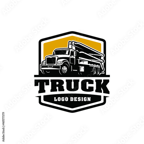 construction vehicle - concrete pump truck isolated logo vector