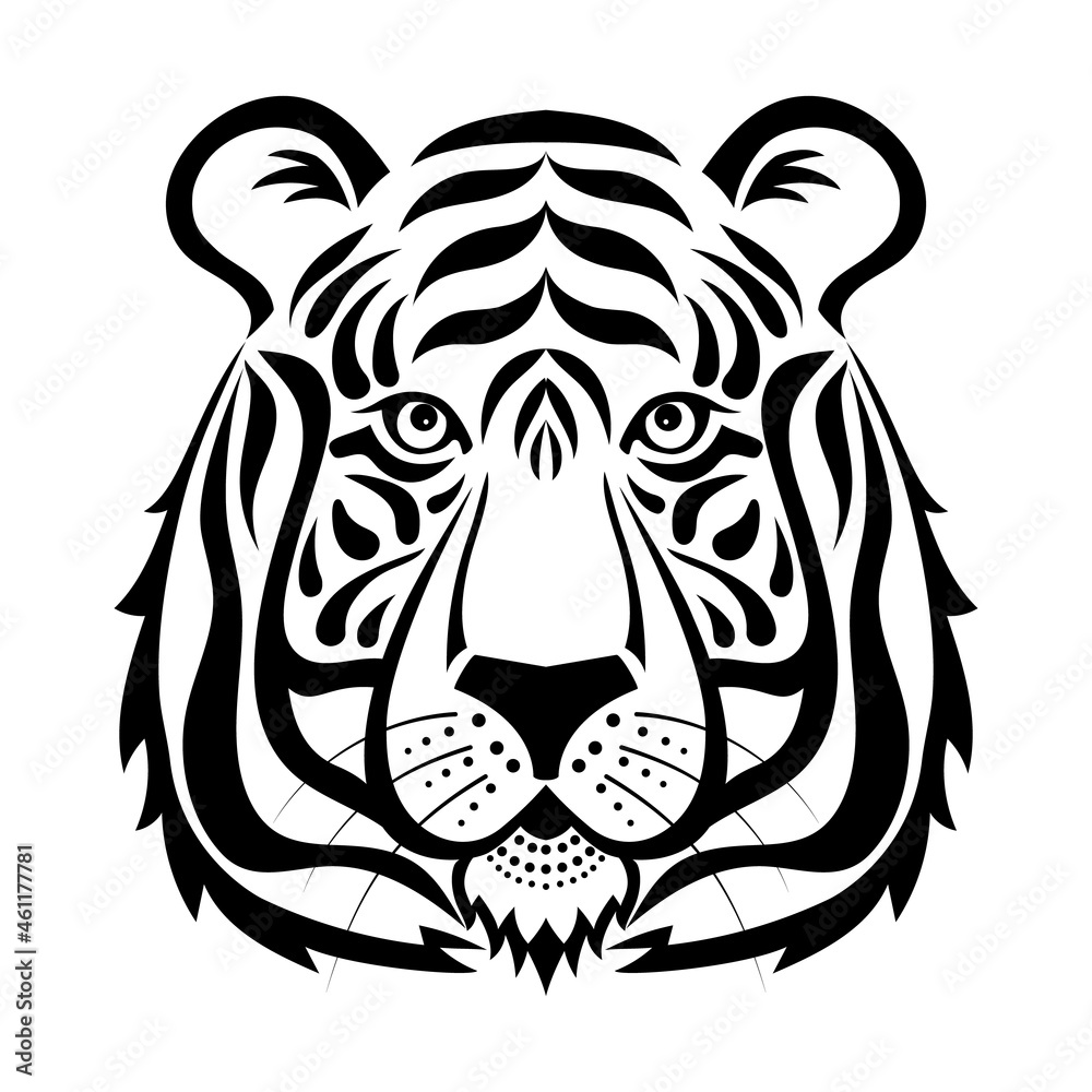 Tiger head on a white background. Abstract tattoo, tiger logo black and  white vector illustration. The symbol of 2021 is the tiger. Wildlife  predator, beast, tiger, wild cat. Stock Vector | Adobe Stock