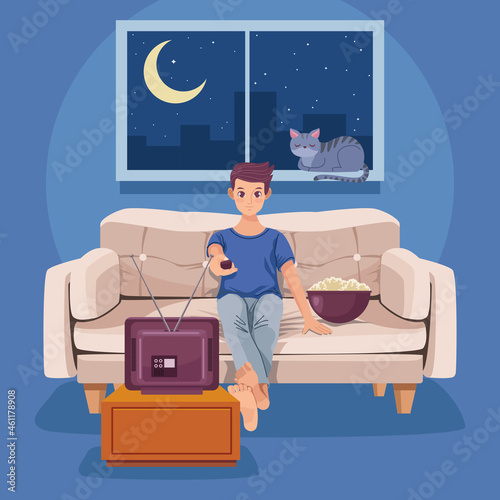 man watching tv scene