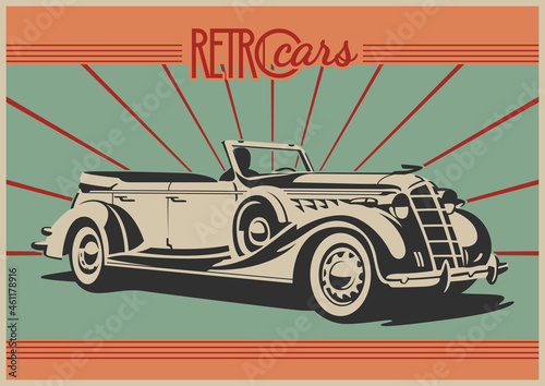 Classic 1920s, 1930s Car, Retro Auto Advertising Posters style, Old Colors and Decoration 