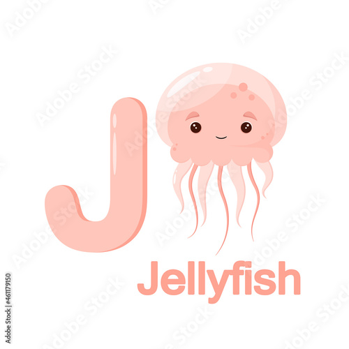 Cute jellyfish in cartoon style. Children's alphabet.
