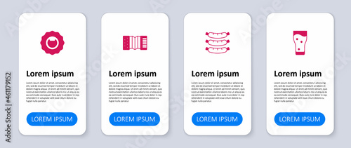 Set Glass of beer, Sausage, Accordion and Bottle opener. Business infographic template. Vector