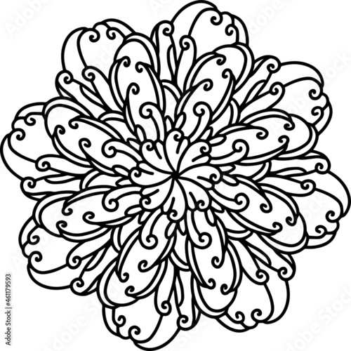 Mandala radiant starry doodle  line hand-drawn pattern coloring page book black and white art therapy relax psychology flowery gorgeous amazing