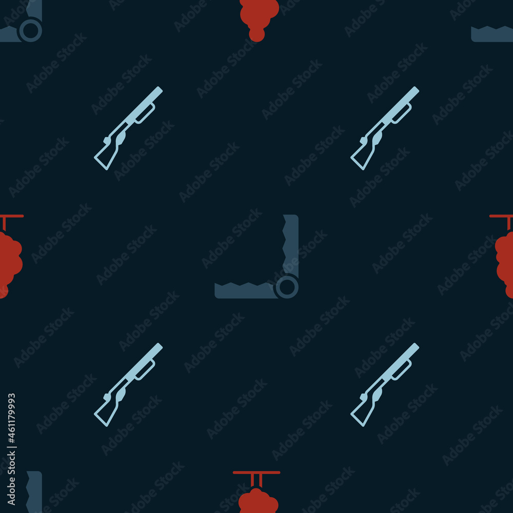 Set Tree, Trap hunting and Hunting gun on seamless pattern. Vector Set Tree, Trap hunting and Hunting gun on seamless pattern. Vector