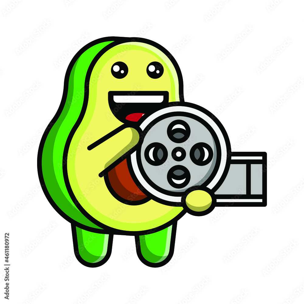 Obraz premium cute avocado holding film reel icon illustration vector graphic
