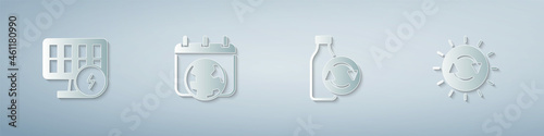 Set Solar energy panel, World Earth day, Recycling plastic bottle and . Paper art style. Vector