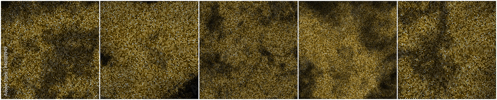 Fototapeta premium Set of Gold Glitter Halftone Dotted Backdrop. Abstract Circular Retro Pattern. Pop Art Style Background. Golden Explosion of Confetti. Digitally Generated Image. Vector Illustration, EPS 10.