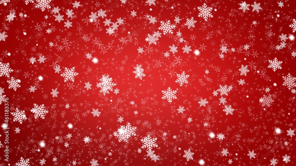 Abstract white Christmas  background snowflake and light bokeh on red background with copy space for text in Christmas Holiday   , wallpaper illustration 