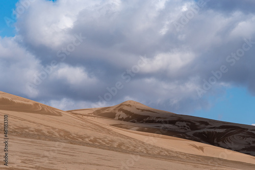 view from Nature and landscapes of dasht e lut or sahara desert after the rain with wet sand dunes and cloudy sky. Middle East desert
