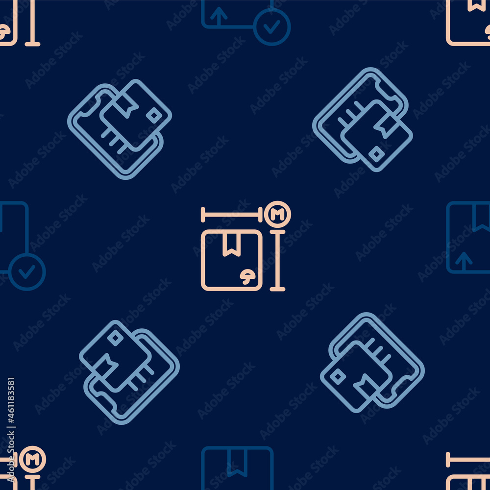 Set line Carton cardboard box, Document tracking marker and Cardboard measurement on seamless pattern. Vector Set line Carton cardboard box, Document tracking marker and Cardboard measurement on seamless pattern. Vector