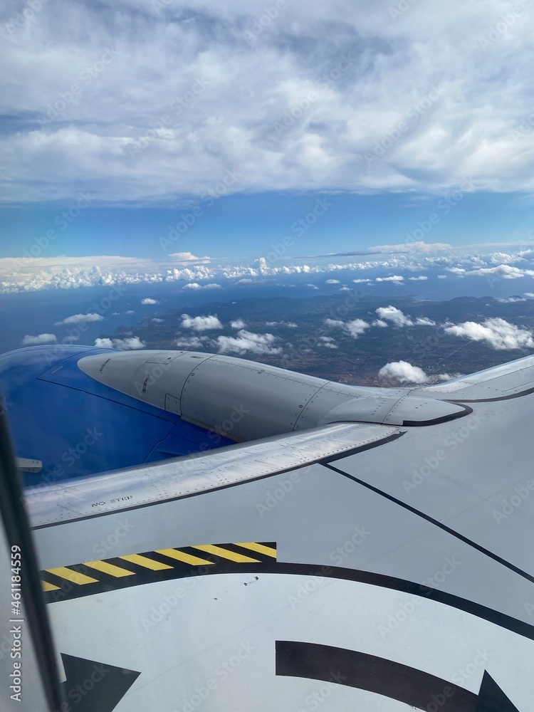 Fototapeta premium View from aircraft window over Ibiza 