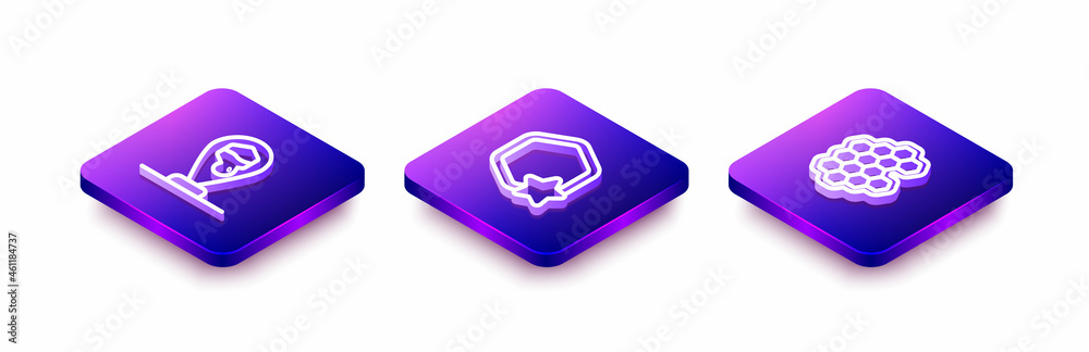 Set Isometric line Honeycomb bee location, and icon. Vector Set Isometric line Honeycomb bee location, and icon. Vector