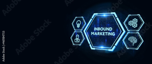 The concept of business, technology, the Internet and the network.  virtual screen of the future and sees the inscription: Inbound marketing. 3d illustration