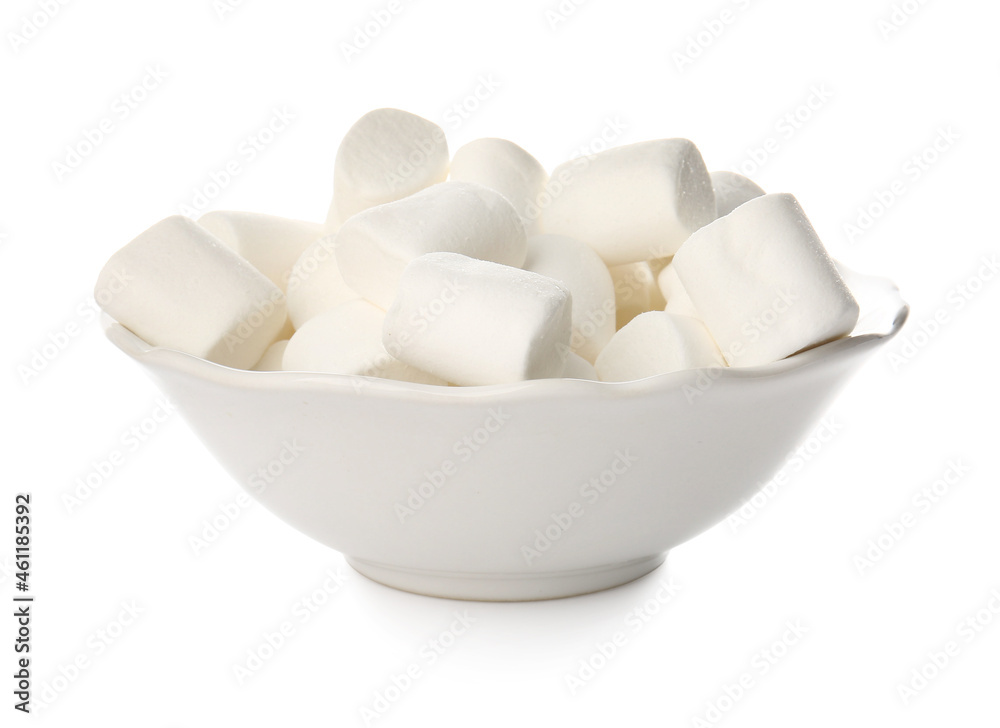 Bowl with tasty marshmallows on white background Bowl with tasty marshmallows on white background