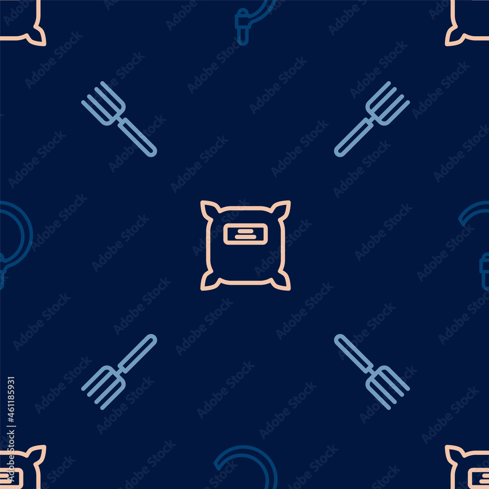 Set line Sickle, Garden pitchfork and Pack full of seeds on seamless pattern. Vector Set line Sickle, Garden pitchfork and Pack full of seeds on seamless pattern. Vector