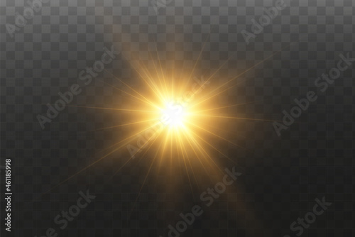 Shining golden stars. Light effects, glare, glitter, explosion, golden light. Vector illustration.