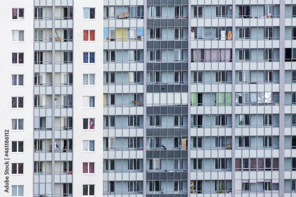 Russia. Saint-Petersburg. Windows of a residential building. Residential real estate. Residential complex pribaltiyskiy
