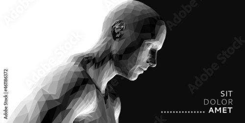 Abstract digital human head. Time to think. Minimalistic design for business presentations, flyers or posters. 3d vector illustration.