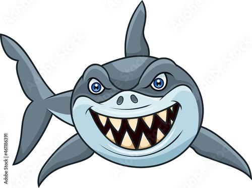 Cartoon angry shark isolated on white background