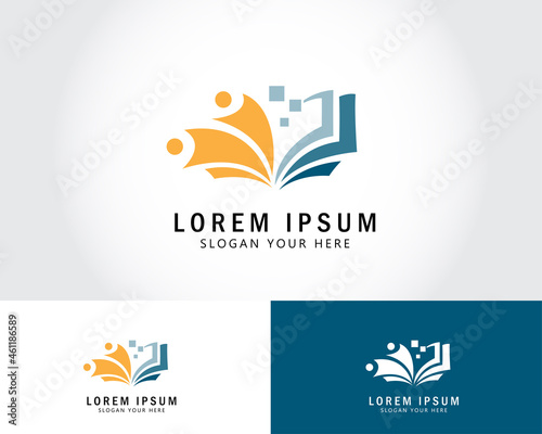 education logo creative tech success people abstract design concept book