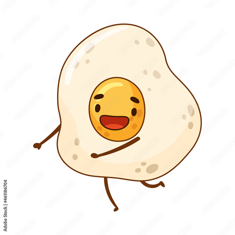 Happy funny smiling fried egg cartoon character vector illustration