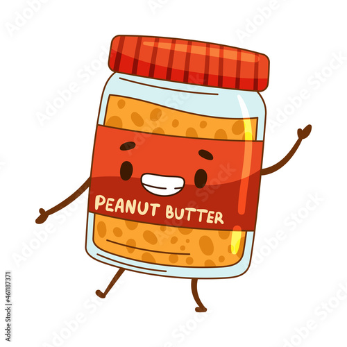 Jar of peanut butter cartoon character vector illustration on white background