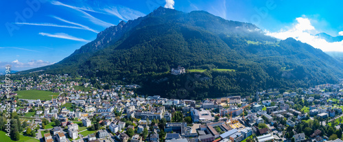 Aerial view of the city Vaduz in Liechtenstein on a sunny day in summer.	