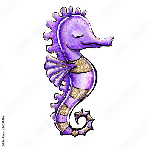 Glitter seahorse cartoon isolated illustration