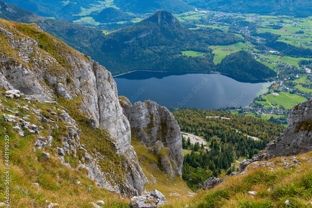 Top View from Loser at Ausseersee Lake and Altaussee, Salzkammergut, Austria