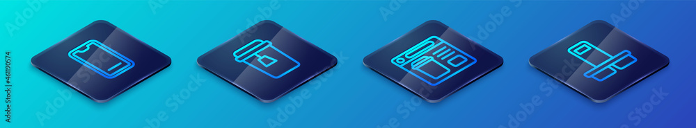 Set Isometric line Online ordering food, Food on mobile, Coffee cup to go and Cup tea icon. Vector Set Isometric line Online ordering food, Food on mobile, Coffee cup to go and Cup tea icon. Vector