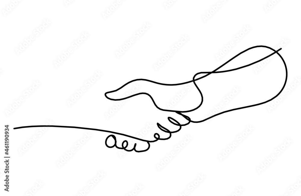 Fototapeta Streszczenie uścisk dłoni jako rysowanie linii na białym tle. Wektor