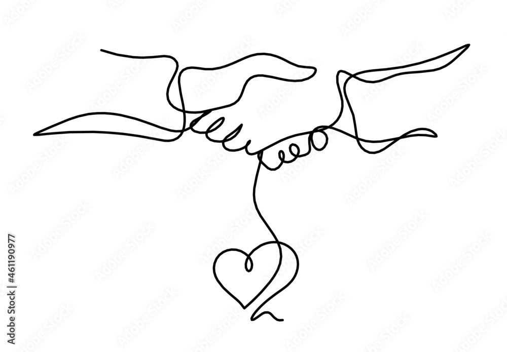 Obraz premium Abstract handshake as line drawing on white background. Vector