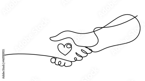 Abstract handshake as line drawing on white background. Vector