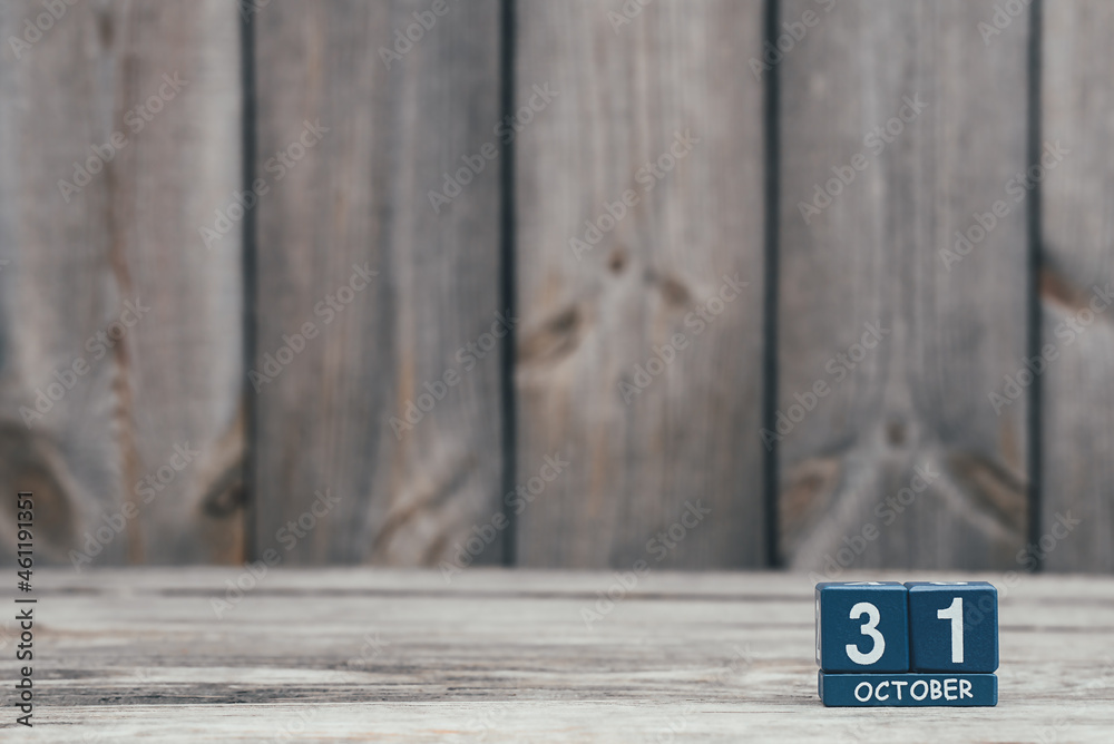 Date 31 october on blue cubes on loft style wooden eco background, calendar Date 31 october on blue cubes on loft style wooden eco background, calendar