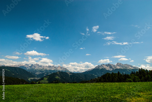 Panoramic landscape of Val d Ega, Eggen valley, summer 2021, South Tyrol, Italy, Europe
