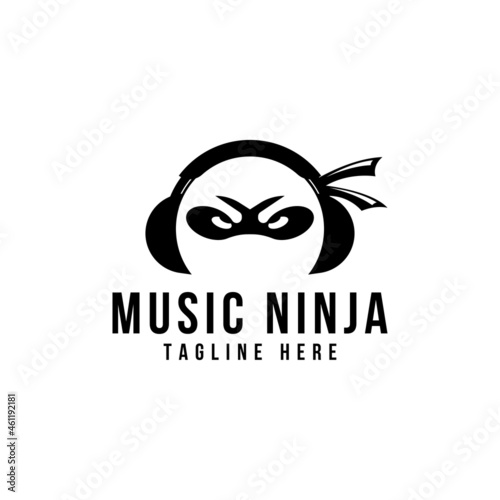 Ninja with earphone music logo design inspiration