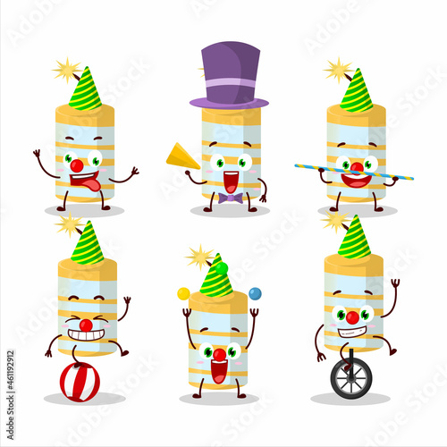 Cartoon character of yellow firecracker with various circus shows