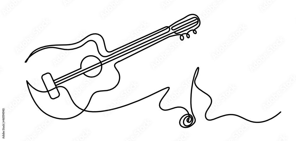 Fototapeta Abstract guitar as continuous lines drawing on white background. Vector