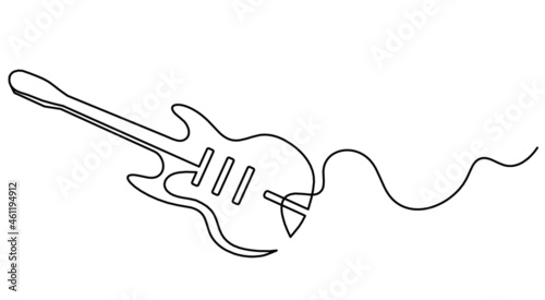 Abstract guitar as continuous lines drawing on white background. Vector