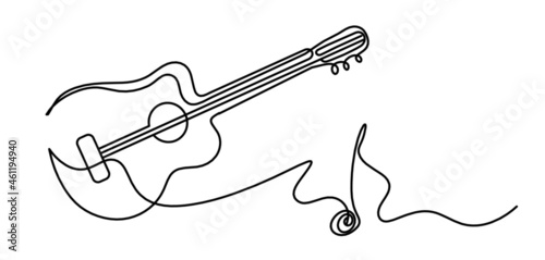 Abstract guitar as continuous lines drawing on white background. Vector