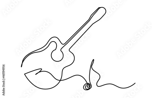 Abstract guitar as continuous lines drawing on white background. Vector