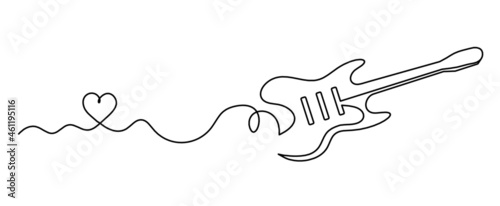 Abstract guitar as continuous lines drawing on white background. Vector