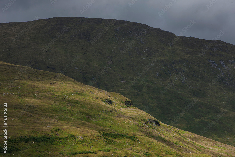 Ireland Connemara Westcoast. Mountains and sunlight. Hills.