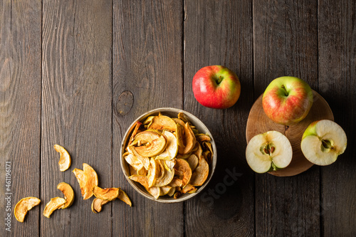 Dried apples, dehydrated apples. Homemade dried organic apple sliced.