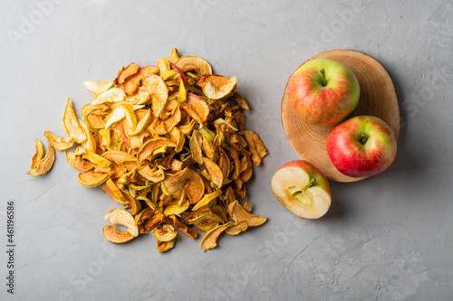 Dried apples, dehydrated apples. Homemade dried organic apple sliced. photo