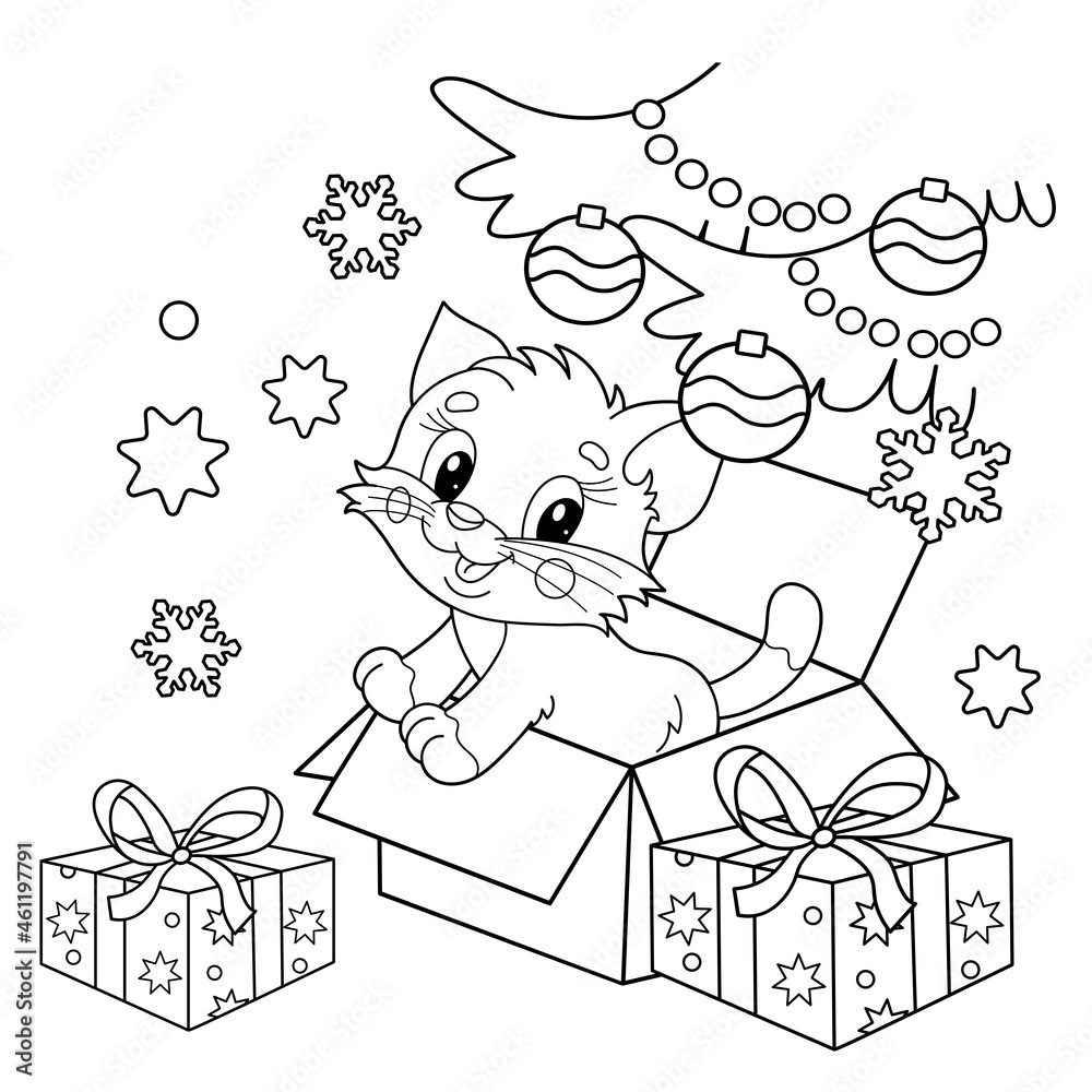 Christmas Cat Coloring Page