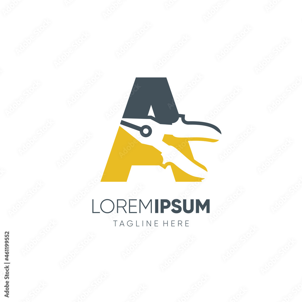 Letter A Pliers Logo Design Vector Icon Graphic Emblem Illustration Background Template